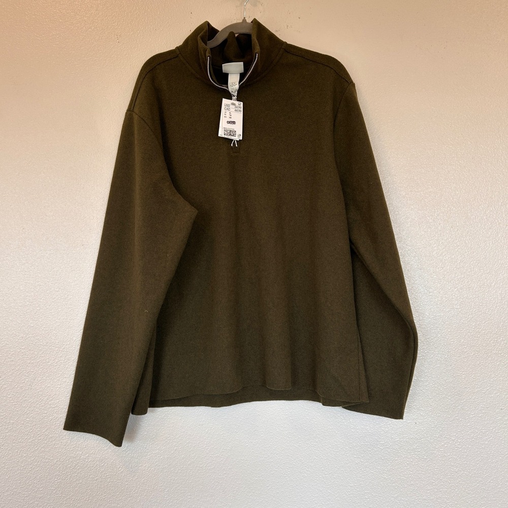 H&M Quarter Zip Pullover NWT Olive Green Wool Blend Regular Fit Women's Size XL